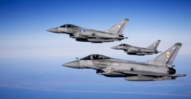 British Eurofighter jets fly over the North Sea as part of the NATO exercise Ramstein, Netherlands, April 2, 2025. (EPA Photo)