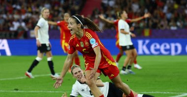 Spain&#039;s Aitana Bonmati celebrates scoring during the UEFA Women&#039;s Euro 2025 semifinal match against Germany at Stadion Letzigrund, Zurich, Switzerland, July 23, 2025. (Reuters Photo)