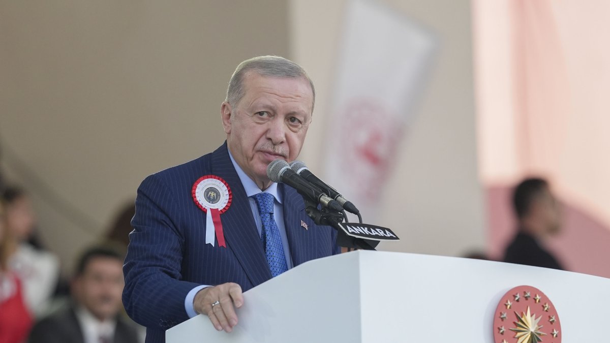 President Recep Tayyip Erdoğan speaks during a graduation of the police academy in the capital Ankara, Türkiye, July 23, 2025 (AA Photo)