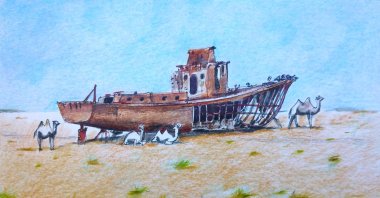 &quot;Excessive water withdrawals from the Amu Darya and Sir Darya rivers resulted in their inability to reach the Aral Sea, which dried up by 92%, reduced its surface area by 88% and increased its salinity by 20 times.&quot; (Illustration by Erhan Yalvaç)