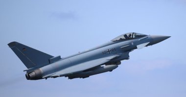A German Luftwaffe Eurofighter EF-2000 Typhoon jet fighter takes off during NATO&#039;s Ramstein Flag 2025 exercise at Leeuwarden Air Base, Germany, April 8, 2025. (AFP Photo)