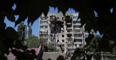 A view of a residential building damaged in a Russian drone attack in Odesa, Ukraine, July 24, 2025. (AFP Photo)