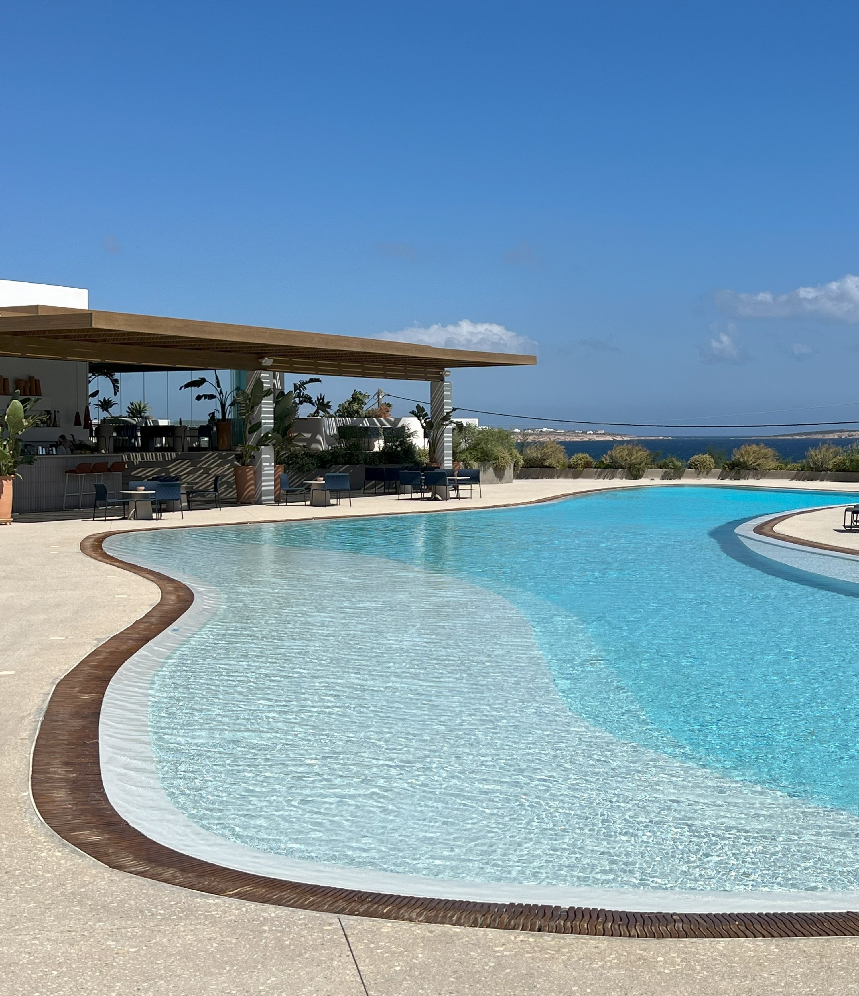 A view of the Parocks Hotel with the sea in the background, Paros, Greece, July 14, 2025. (Photo by İlker Topdemir)