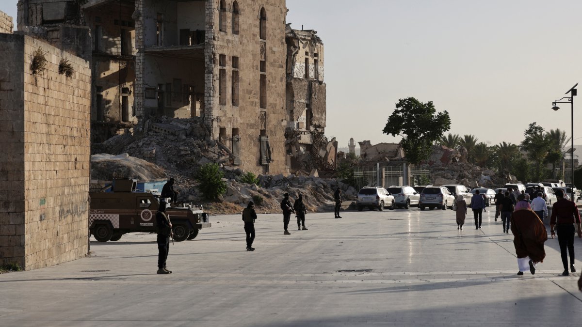 Members of the security forces keep guard in the surroundings before Syria’s President Ahmed al-Shara attends the “Aleppo, Key to Victory” celebration marking Syria’s liberation, Aleppo, Syria, May 27, 2025. (Reuters Photo)
