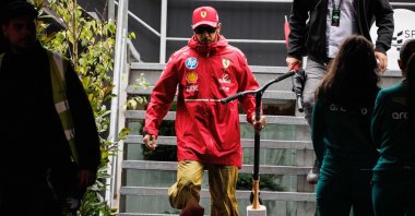 Team Ferrari&#039;s Lewis Hamilton walks down the paddock ahead of the Formula One Belgian Grand Prix at the Spa-Francorchamps Circuit, Spa, Belgium, July 24, 2025. (AFP Photo)