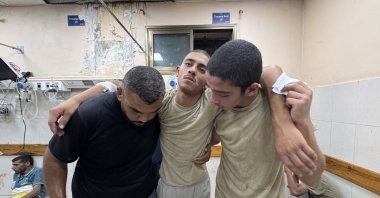 Some of the 10 Palestinian children, aged between 15 and 18, who were detained by the Israeli army from a humanitarian aid area in the al-Shakoush region, receive treatment at Nasser Hospital, Rafah, Gaza, Palestine, July 24, 2025. (AA Photo)