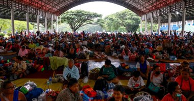 People rest inside a temporary shelter after Thailand and Cambodia exchanged heavy artillery fire for a second day as border fighting intensified and spread, in Srisaket province, Thailand, July 26, 2025. (Reuters Photo)