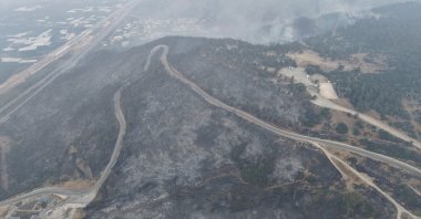 An aerial view shows burned pine forests after the wildfire in Gürsu, Bursa, Türkiye, July 27, 2025. (IHA Photo)
