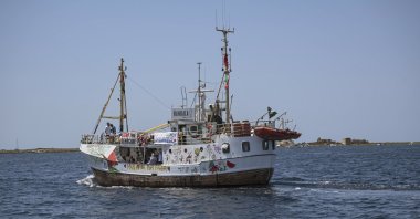 A view of the Freedom Flotilla ship &quot;Handala&quot; ahead of the boat&#039;s departure for Gaza at a port in Syracuse, Sicily, southern Italy, July 13, 2025. (AFP Photo)