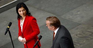 German Economy and Energy Minister Katherina Reiche (L) and Defense Minister Boris Pistorius address a press conference on the planning and procurement for the German armed forces, Berlin, Germany, July 23, 2025. (AFP Photo)