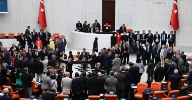 Lawmakers pose for a group photo before the start of summer recess at Parliament, Ankara, Türkiye, July 21, 2025. (AA Photo)