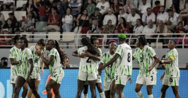 Nigeria&#039;s players celebrate after scoring a goal during the 2025 Women&#039;s Africa Cup of Nations final against Morocco, Rabat, Morocco, July 26, 2025. (AFP Photo)