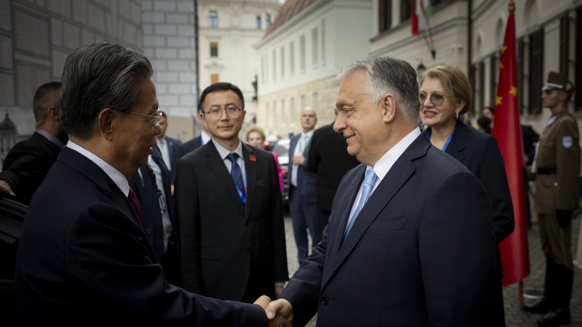 Hungarian Prime Minister Viktor Orban (R) receiving Standing Committee of the National People&#039;s Congress Chair Zhao Leji (L) in his office, Budapest, Hungary, July 27, 2025. (Hungarian Prime Minister&#039;s General Department of Communication Handout via EPA Photo)