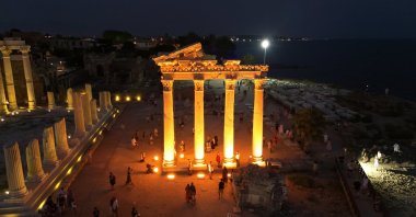Side Ancient City glows softly under the Mediterranean night, Antalya, Türkiye, July 22, 2025. (AA Photo)