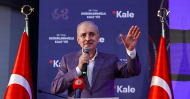 Parliament Speaker Numan Kurtulmuş delivers a speech during the 68th Anniversary and Ceramics Festival of Kale Seramik, Çan district of Çanakkale, Türkiye, July 27, 2025. (AA Photo)