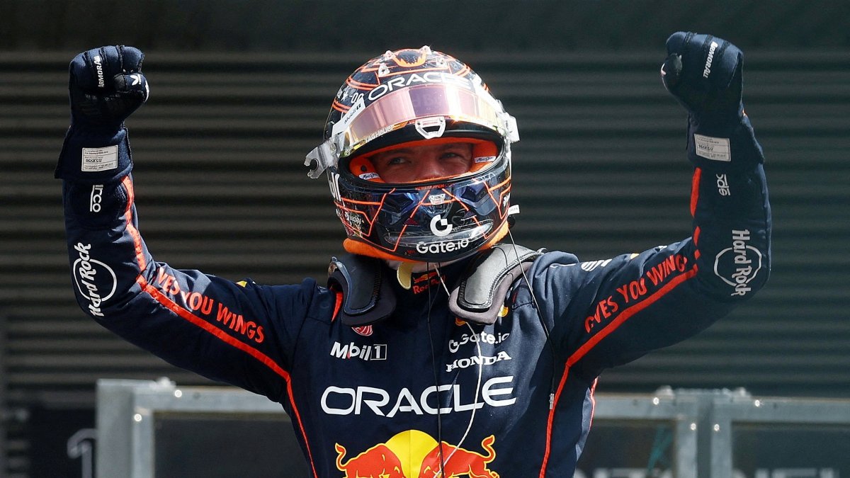 Red Bull&#039;s Max Verstappen celebrates winning the Belgian Grand Prix sprint race at the Circuit de Spa-Francorchamps, Stavelot, Belgium, July 26, 2025. (Reuters Photo)