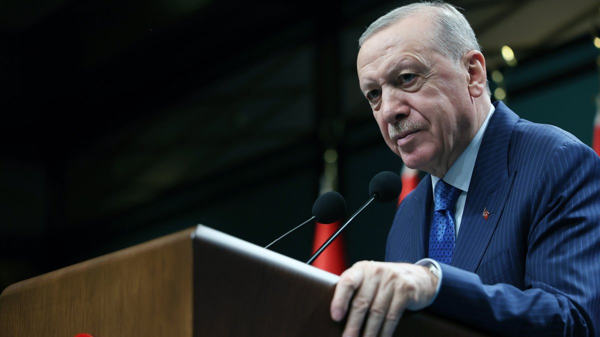 President Recep Tayyip Erdoğan speaks at a news conference following a Cabinet meeting at the Presidential Complex, Ankara, Türkiye, July 28, 2025. (DHA Photo)
