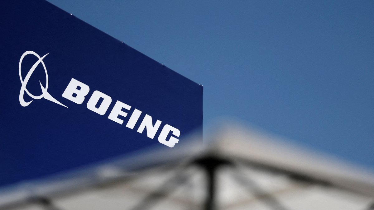 This photograph shows the logo of U.S. aircraft manufacturer Boeing during the 55th edition of the International Paris Air Show, Paris, France, June 20, 2025. (AFP Photo)