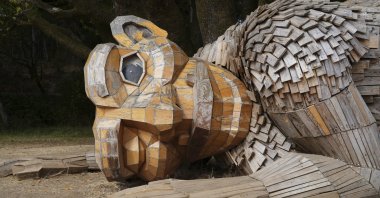 A giant troll sculpture created by the Danish recycled artist Thomas Dambo and his team is seen on display at the Filoli estate, Woodside, California, U.S., July 5, 2025. (AP Photo)