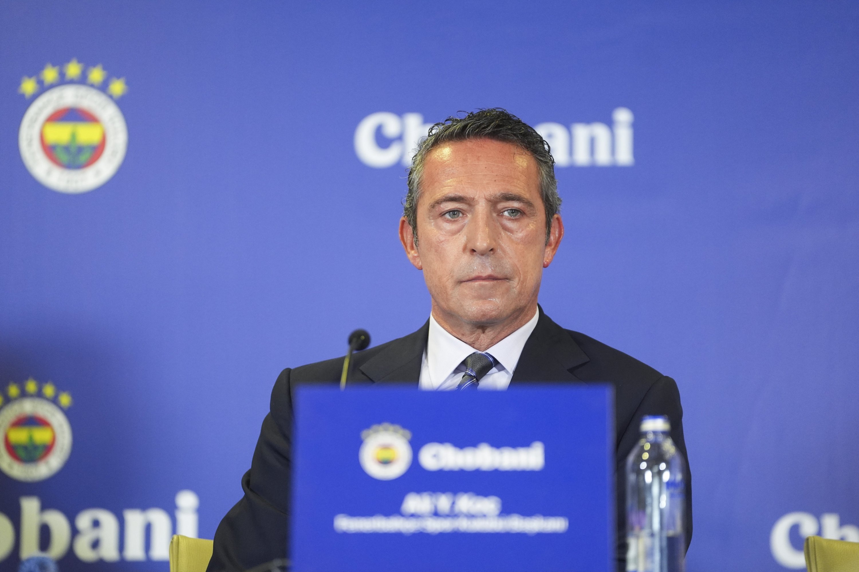 Fenerbahçe President Ali Koç speaks during the press conference held at Chobani Stadium following the sponsorship agreement signing, Istanbul, Türkiye, July 30, 2025. (AA Photo)