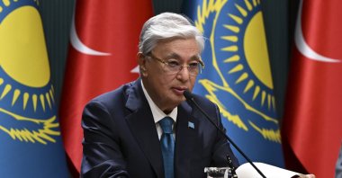 Kazakh President Kassym-Jomart Tokayev speaks at a news conference in Ankara, Türkye, July 29, 2025. (AA Photo)