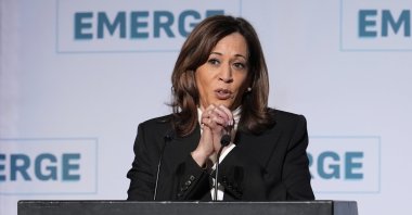 Former Vice President Kamala Harris delivers the keynote speech at the Emerge 20th Anniversary Gala, San Francisco, U.S., April 30, 2025. (AP Photo)