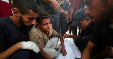 Mourners attend the funeral of Palestinians, who were killed by Israeli fire while trying to receive aid on Tuesday, according to medics, at Al-Shifa Hospital, Gaza City, Palestine, July 30, 2025. (Reuters Photo)