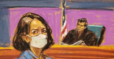Jeffrey Epstein associate Ghislaine Maxwell listening to her sentencing from Judge Alison Nathan in a courtroom sketch, New York City, U.S., June 28, 2022. (Reuters Photo)