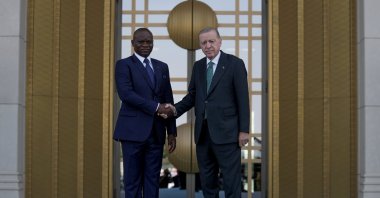 President Recep Tayyip Erdoğan welcomes Gabon President Brice Oligui Nguema in an official ceremony, Ankara, Türkiye, July 31, 2025. (AA Photo)