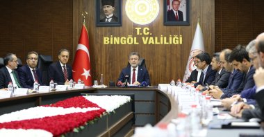 Minister of Agriculture and Forestry Ibrahim Yumaklı addresses sector stakeholders during a meeting at the Governor&#039;s Office, Bingöl, Türkiye