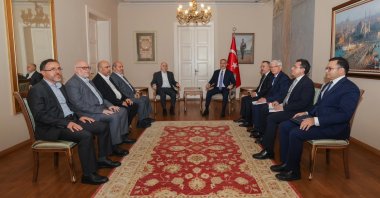 Foreign Minister Hakan Fidan and the Hamas delegation hold talks in Istanbul, Aug. 1, 2025. (DHA Photo)