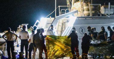 The bodies of some of the 64 migrants missing in the Mediterranean Sea after their ship wrecked off Italy&#039;s southern coast are disembarked at the Italian southern port-city of Roccella Ionica, early Wednesday, June 19, 2024. (AP File Photo)