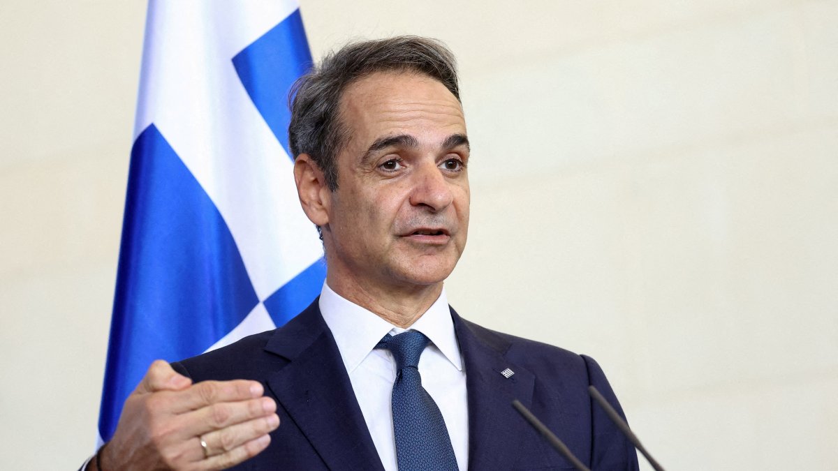 Greek Prime Minister Kyriakos Mitsotakis speaks during a press conference with German Chancellor Friedrich Merz, Berlin, Germany, May 13, 2025. (Reuters Photo)