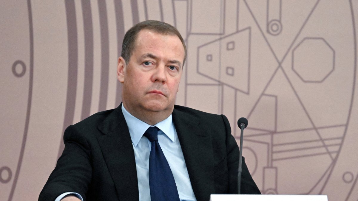 Russia&#039;s Security Council&#039;s Deputy Chairman Dmitry Medvedev attends a meeting of the Council for Science and Education at the Joint Institute for Nuclear Research in the Moscow region&#039;s city of Dubna, Russia June 13, 2024. (Reuters File Photo)