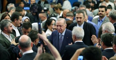 President Recep Tayyip Erdoğan is seen at an annual consultation meeting of his ruling Justice and Development Party (AK Party), Ankara, Türkiye, July 13, 2025. (DHA Photo)