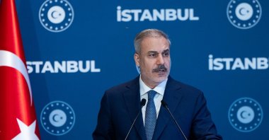 Foreign Minister Hakan Fidan is seen during the Balkan Peace Platform meeting, Istanbul, Türkiye, July 26, 2025. (AA Photo)