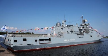 The frigate ‘Admiral Grigorovich’ during Navy Day celebrations in St. Petersburg, Russia, July 27, 2025. (EPA Photo)