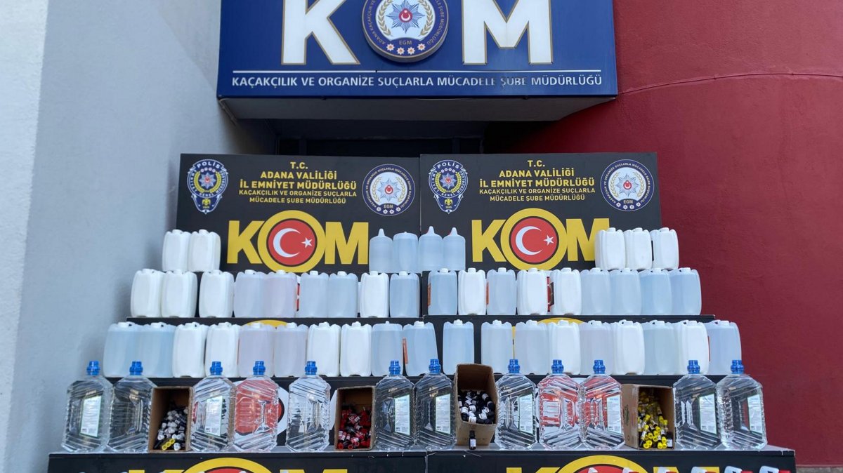 Eight hundred liters of illegal ethyl alcohol were seized in Adana, southern Türkiye, July 14, 2025. (AA Photo)