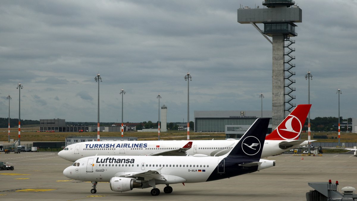 A Lufthansa and a Turkish Airlines aircraft taxi at the Berlin Brandenburg Airport, Schoenefeld, Germany, July 17, 2025. (Reuters Photo)