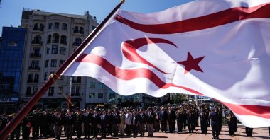 The Consulate General of the Turkish Republic of Northern Cyprus (TRNC) in Istanbul laid a wreath at the Taksim Republic Monument to mark the 51st anniversary of the Cyprus Peace Operation, Taksim, Istanbul, Türkiye, July 20, 2025. (AA Photo)