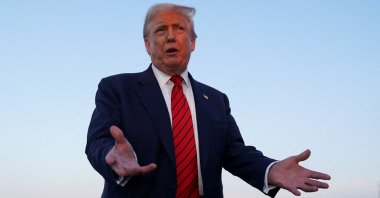 U.S. President Donald Trump talks to members of the press at Lehigh Valley International Airport in Allentown, Pennsylvania, U.S., Aug. 3, 2025. (Reuters Photo)