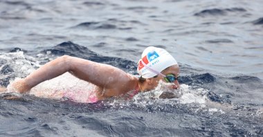 Türkiye&#039;s swimmer, Bengisu Avc,ı in action as she swims in the Tsugaru Channel. (DHA Photo)