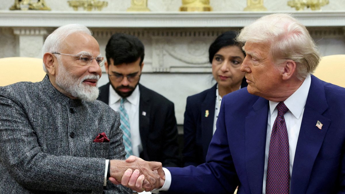 U.S. President Donald Trump and Indian Prime Minister Narendra Modi shake hands at the White House in Washington, D.C., U.S., Feb. 13, 2025. (Reuters Photo)