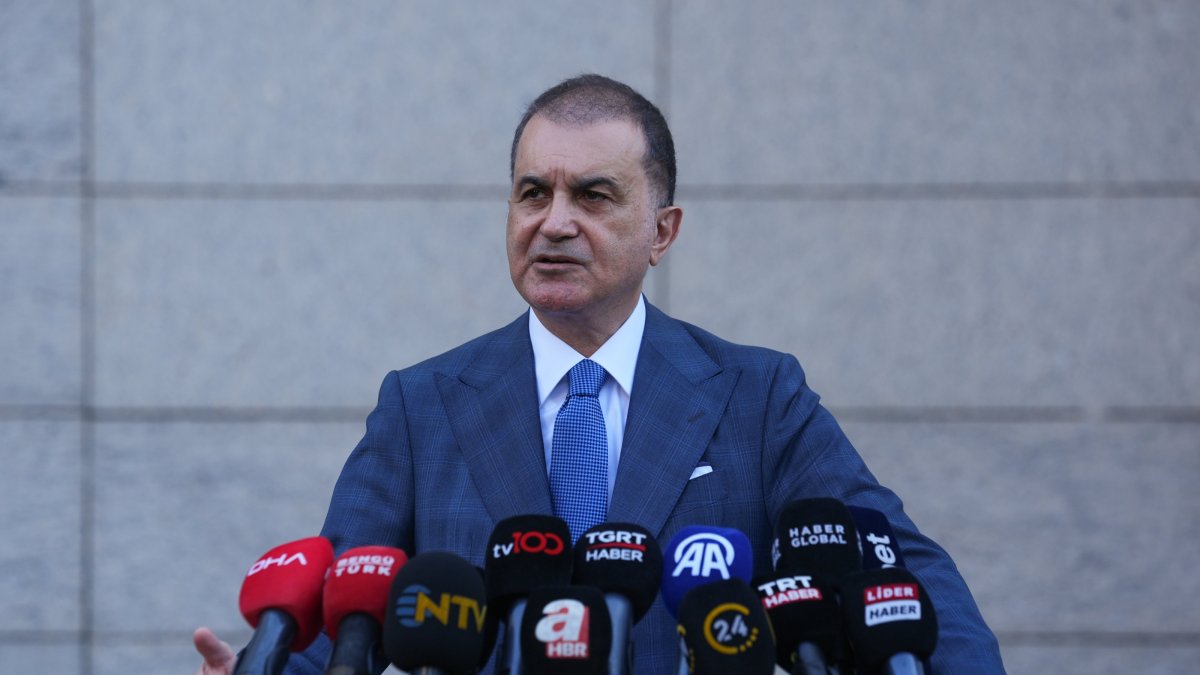 Justice and Development Party Spokesman Ömer Çelik speaks to reporters after a meeting in Ankara, Aug. 6, 2025. (AA Photo)