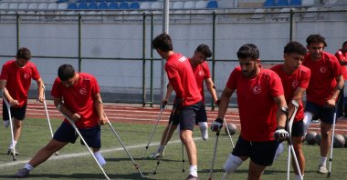 Turkish under-23 amputee national football team players train at Akyazı Stadium, Sakarya, Türkiye, Aug. 6, 2025. (AA Photo)