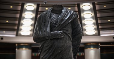 A bronze statue of Roman Emperor Marcus Aurelius is displayed at the Presidential Complex, Ankara, Türkiye, Aug. 5, 2025. (AA Photo)