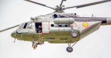  Ghana Air Force Special Task Unit embarks on a helicopter rappelling exercise in this undated file photo. (Ghana Air Force Handout)