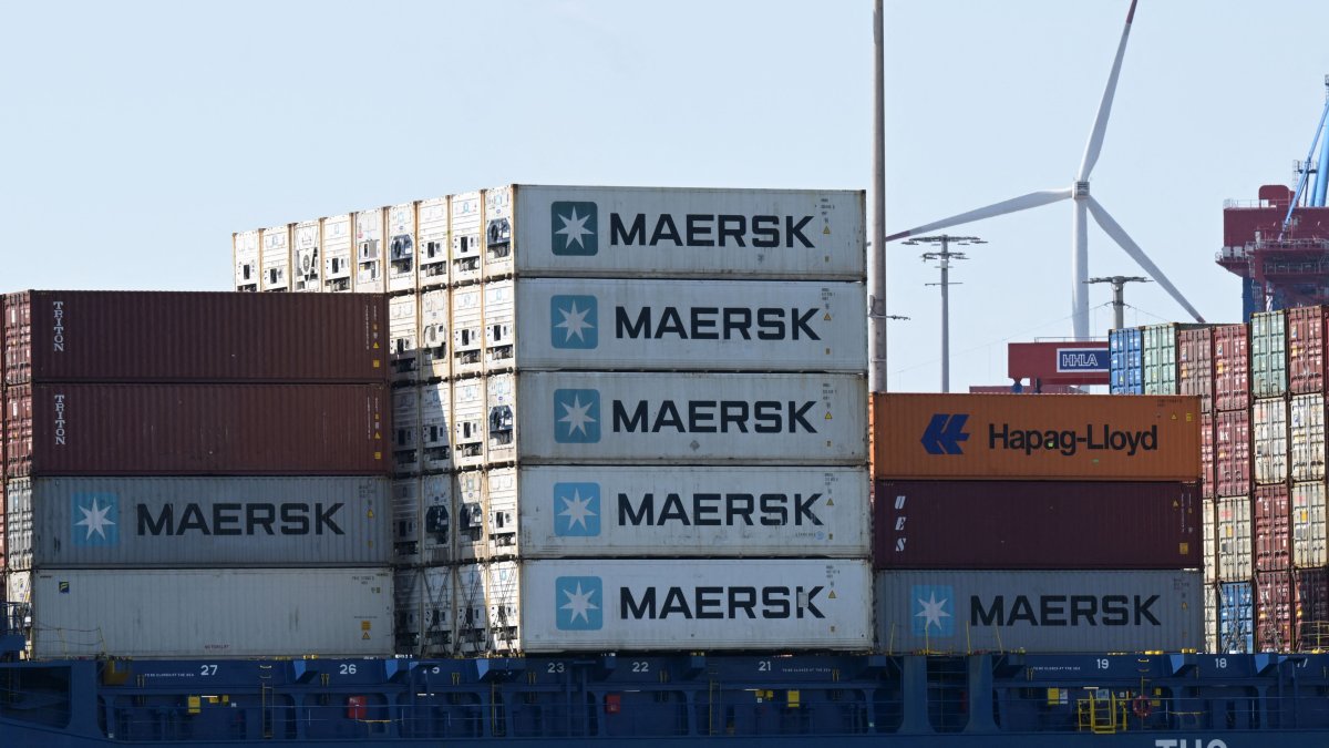 Cargo shipping containers sit on a ship of the Danish company Maersk docked at a terminal in the harbor, Hamburg, Germany, June 3, 2025. (AFP Photo)