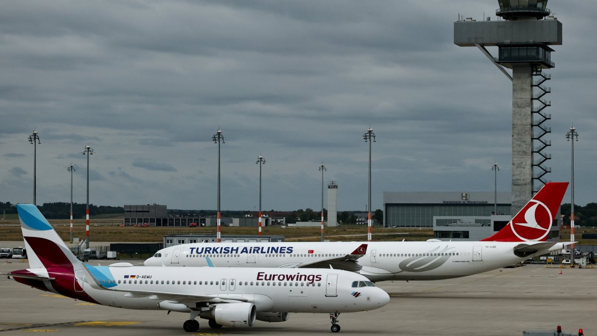 Turkish Airlines and Eurowings aircraft are seen on the tarmac at the Berlin Brandenburg Airport, Schoenefeld, Germany, July 17, 2025. (EPA Photo)