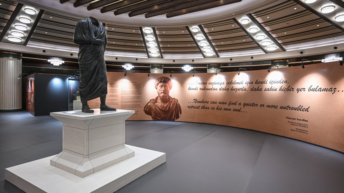 The bronze statue of Roman Emperor Marcus Aurelius is displayed at the Presidential Complex, Ankara, Türkiye, Aug. 5, 2025. (AA Photo)